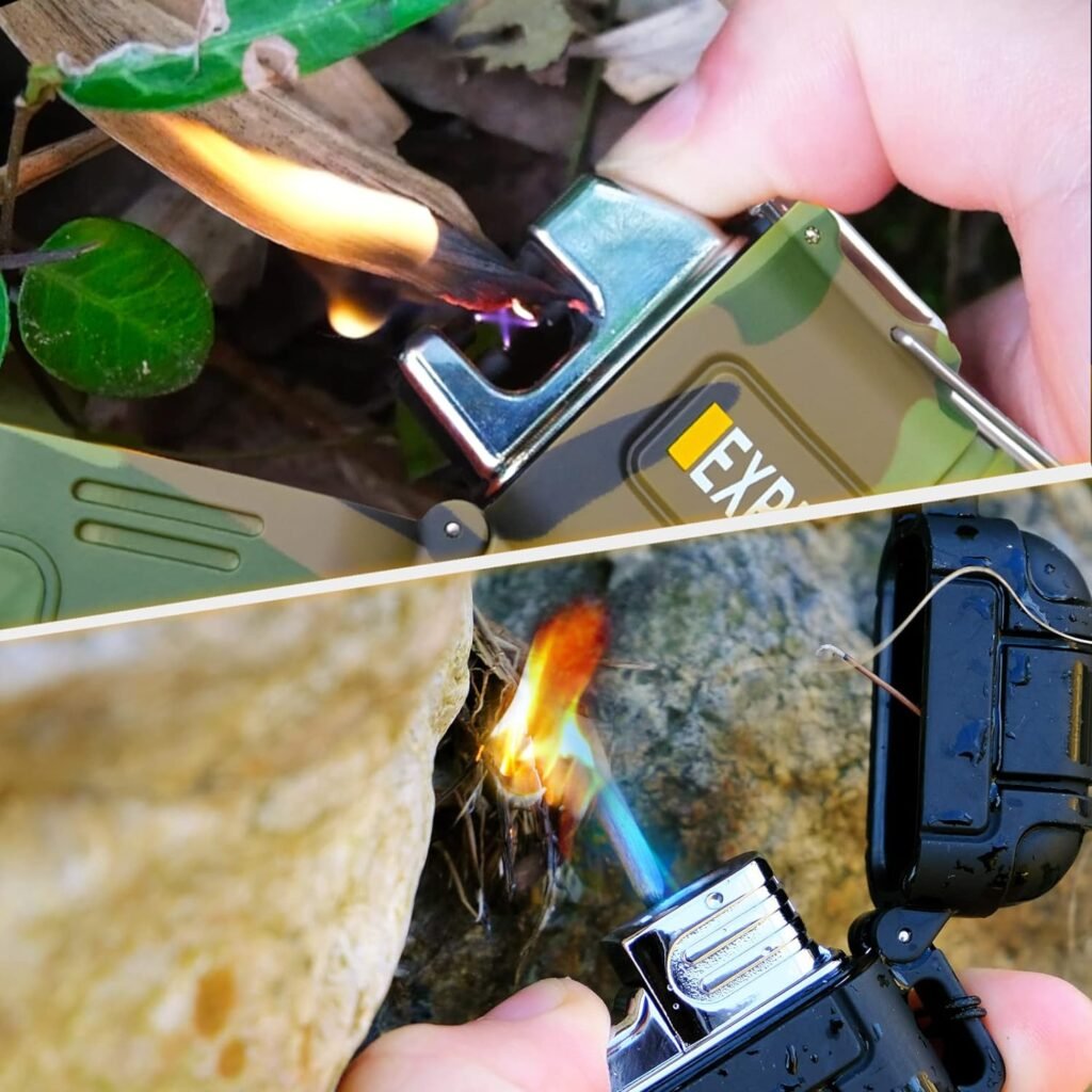 2 Pack Waterproof Lighter Outdoor Windproof Torch Lighter Dual Arc Lighter Butane Electric Lighter USB Rechargeable Lighter Flameless Plasma Lighter Camping Hiking Adventure Survival Tactical Gear